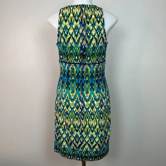 Andrew Marc New York Mini Dress 6 Bright Green Blue Sleeveless V-Neck Women's - Picture 5 of 11